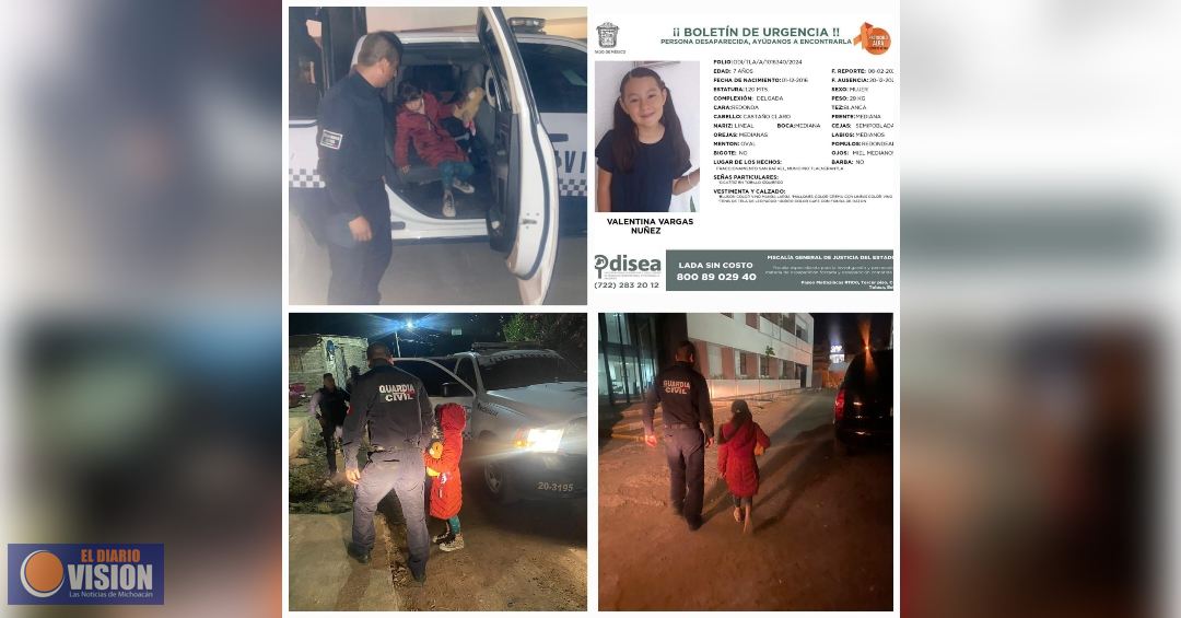 Guardia Civil localiza en Uruapan a menor reportada como desaparecida en Estado de México