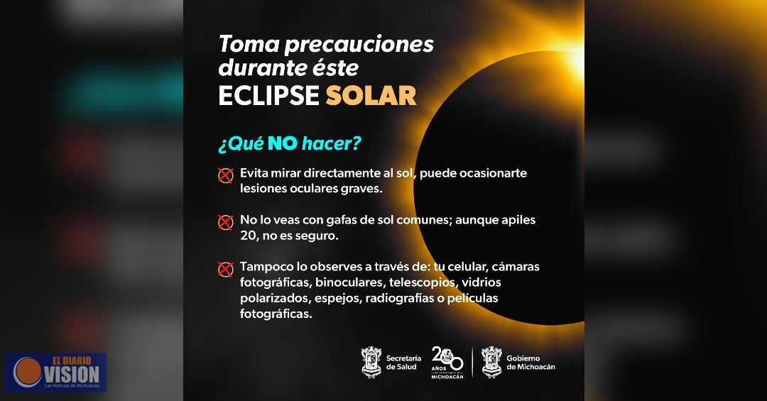 Advierte SSM los daños a la salud por observar el eclipse solar sin protección