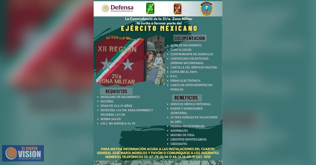 La 21/a. Zona Militar invita a mujeres y hombres a formar parte del Ejército Mexicano