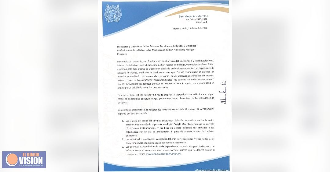 Disposición de resolver el conflicto, manifiesta la Rectoría de la UMSNH 