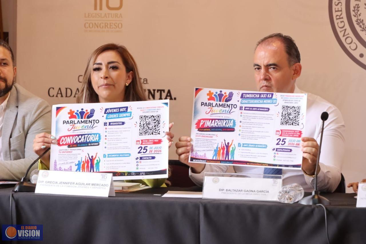 Invitan diputados a juventud michoacana a participar en Parlamento Juvenil Incluyente 2026
