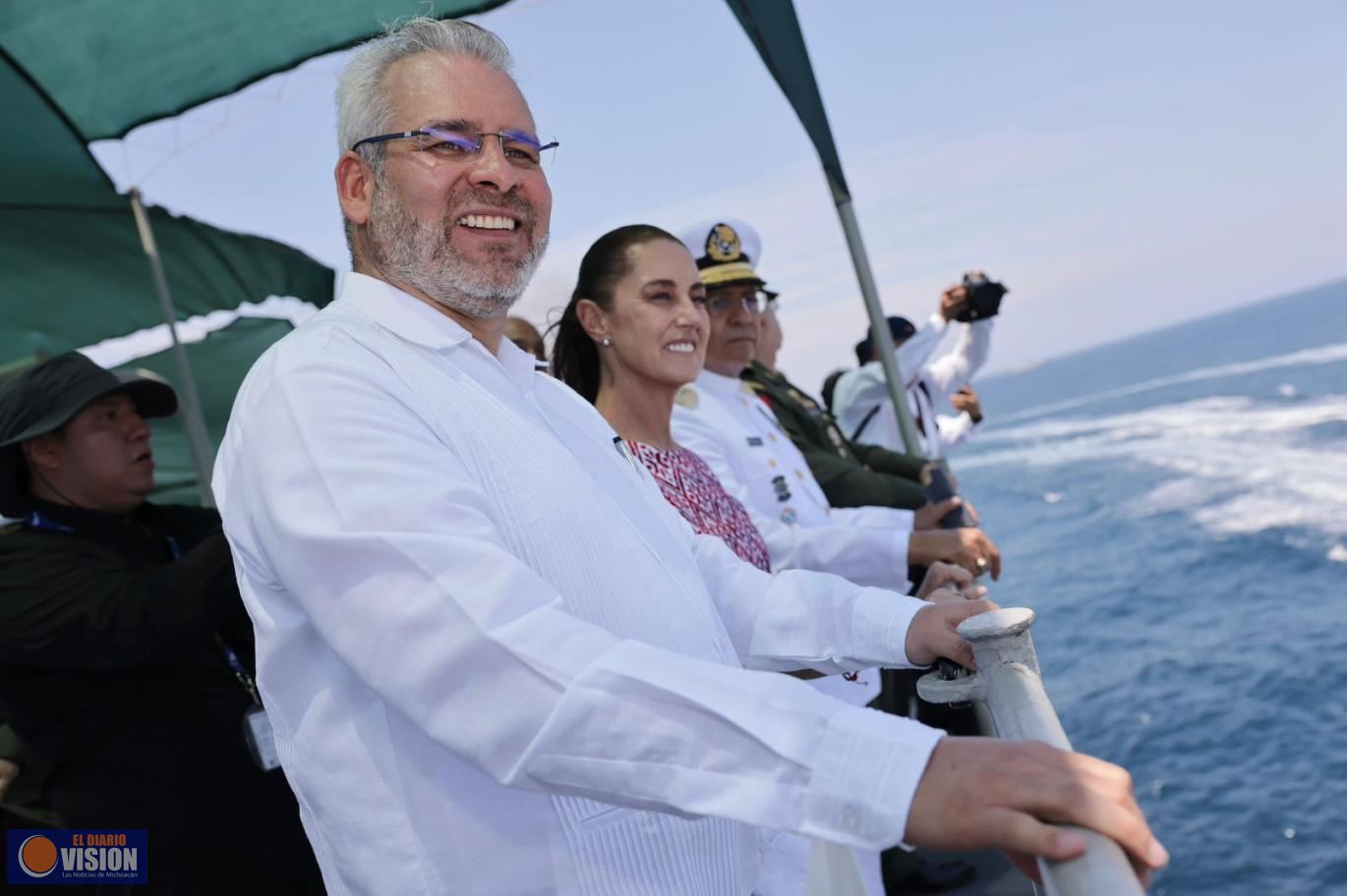 Bedolla y Sheinbaum honran a la Marina Armada desde Michoacán