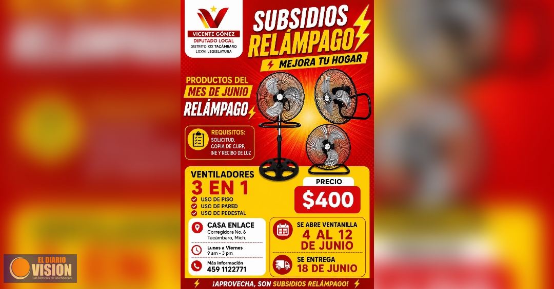 Lanza Vicente Gómez programa para subsidio de ventiladores 