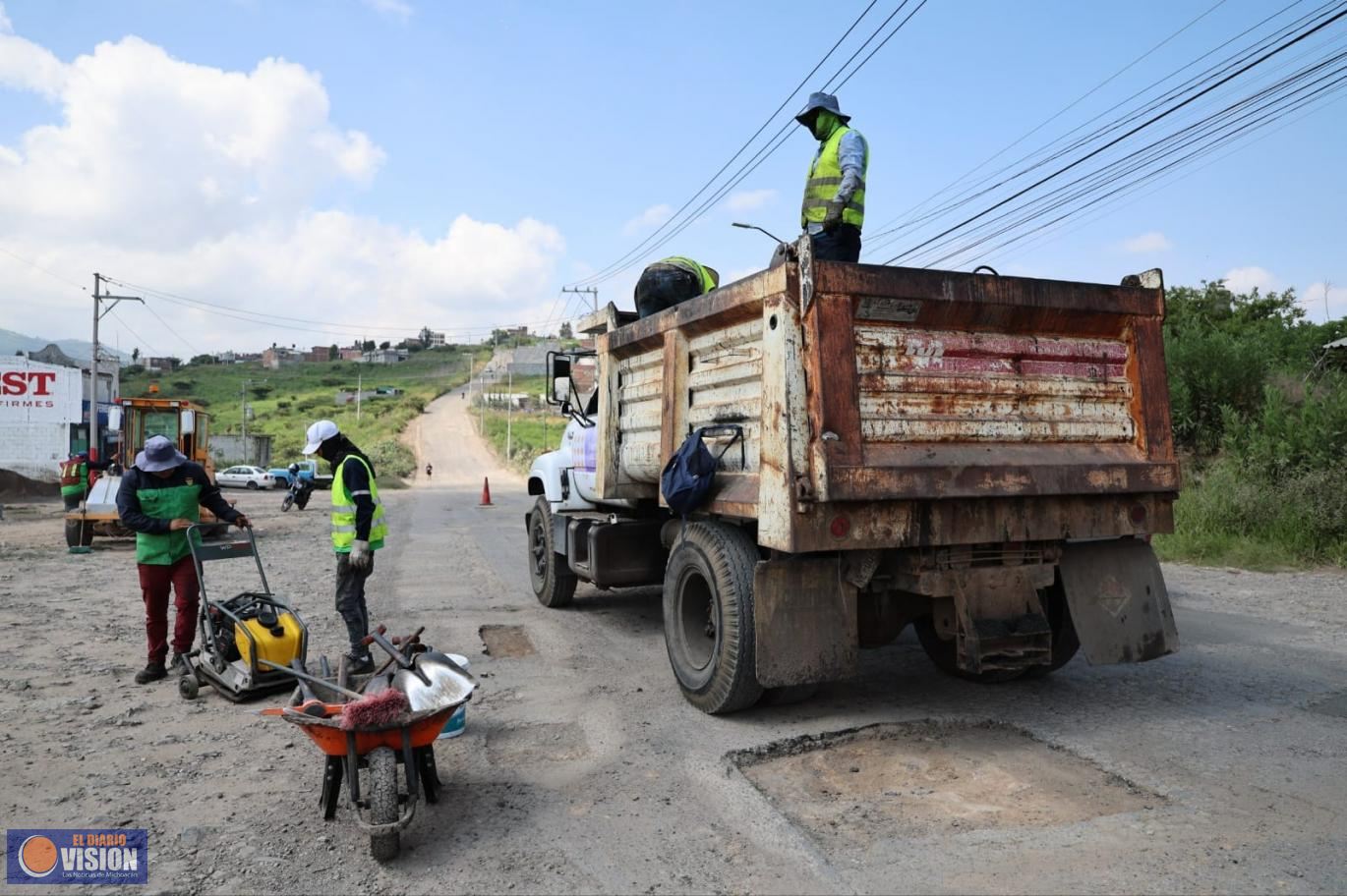 Gobierno de Morelia realiza jornadas permanentes de bacheo en distintos puntos de la ciudad