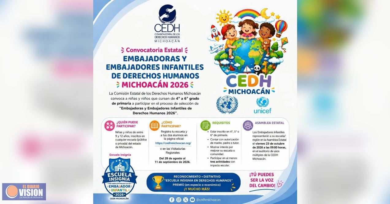 Convoca CEDH a niñas y niños a participar como Embajadores Infantiles de Derechos Humanos 2026