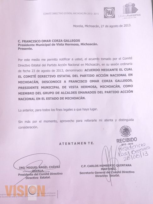 Acción Nacional desconoce a Francisco Corza como alcalde panista