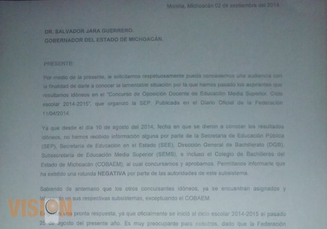 Envía carta Cobaem al Gobernador Jara Guerrero