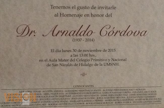 Organizan Homenaje al Dr. Arnaldo Córdoba