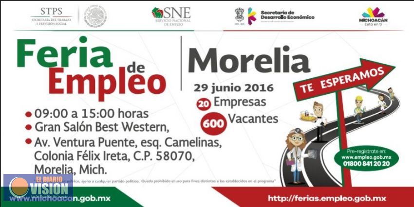 Ofertarán 600 vacantes en Feria de Empleo en Morelia