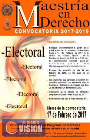 Abierta convocatoria posgrado en Derecho Electoral en la UMSNH