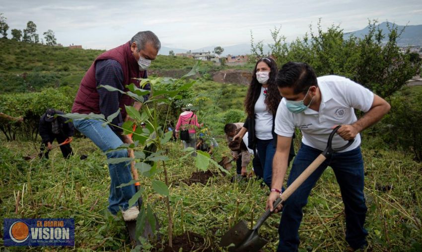 Raúl Morón y colonos de Vicente Lombardo Toledano en segunda jornada de reforestación transforman 