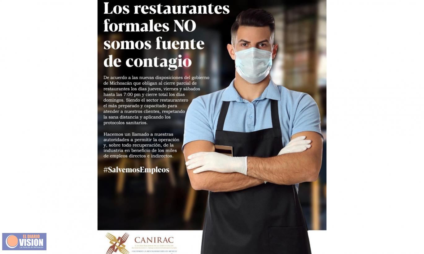 No a las restricciones para los restaurantes: CANIRAC Michoacán