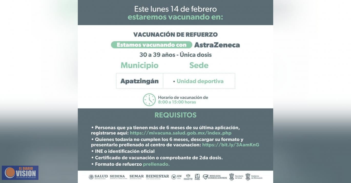 Arranca en Michoacán refuerzo a mayores de 30 a 39 años