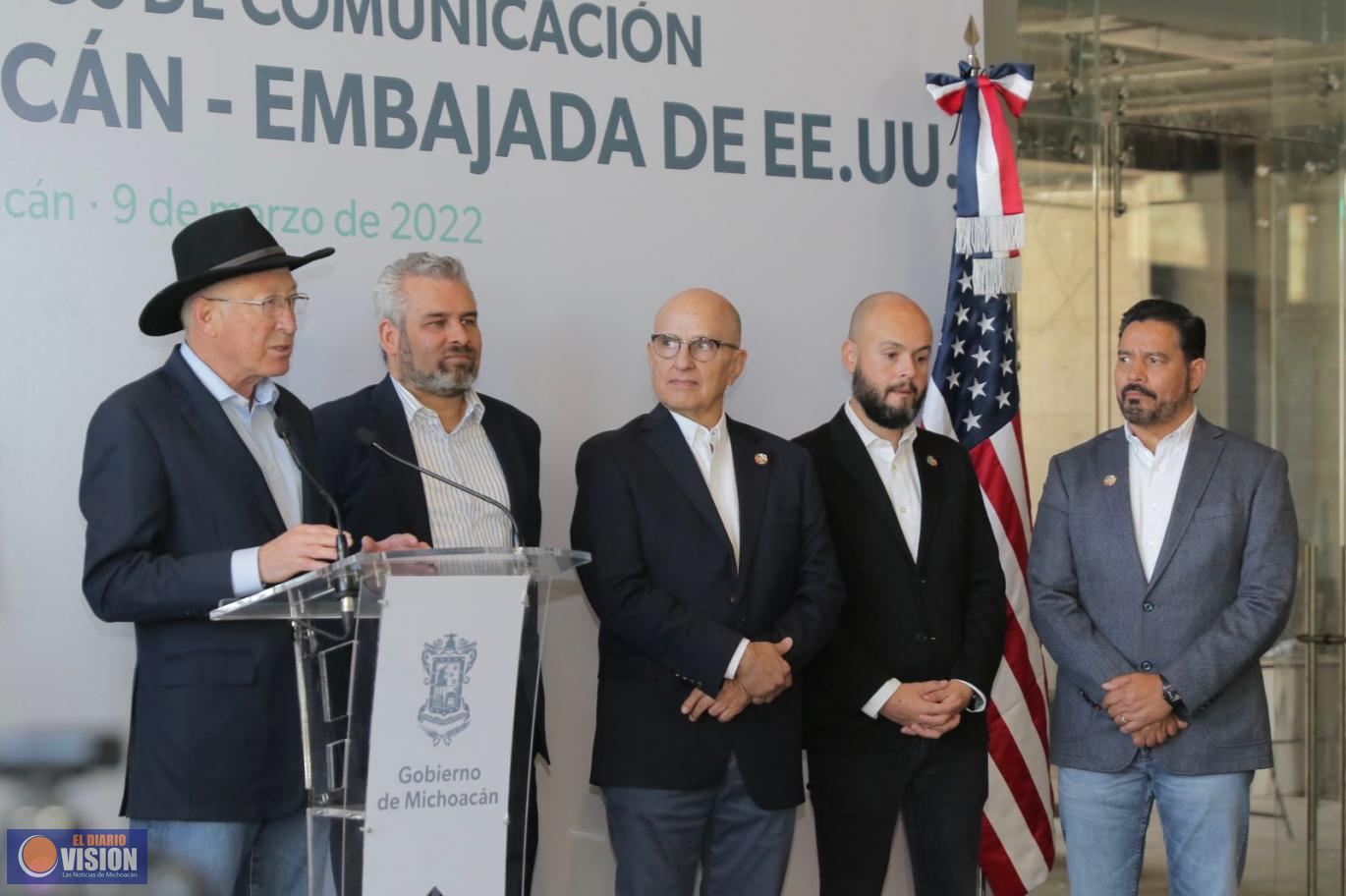 Unidos, Gobierno de Michoacán y Embajada de USA seguiremos impulsando el agro y el turismo: Bedolla*