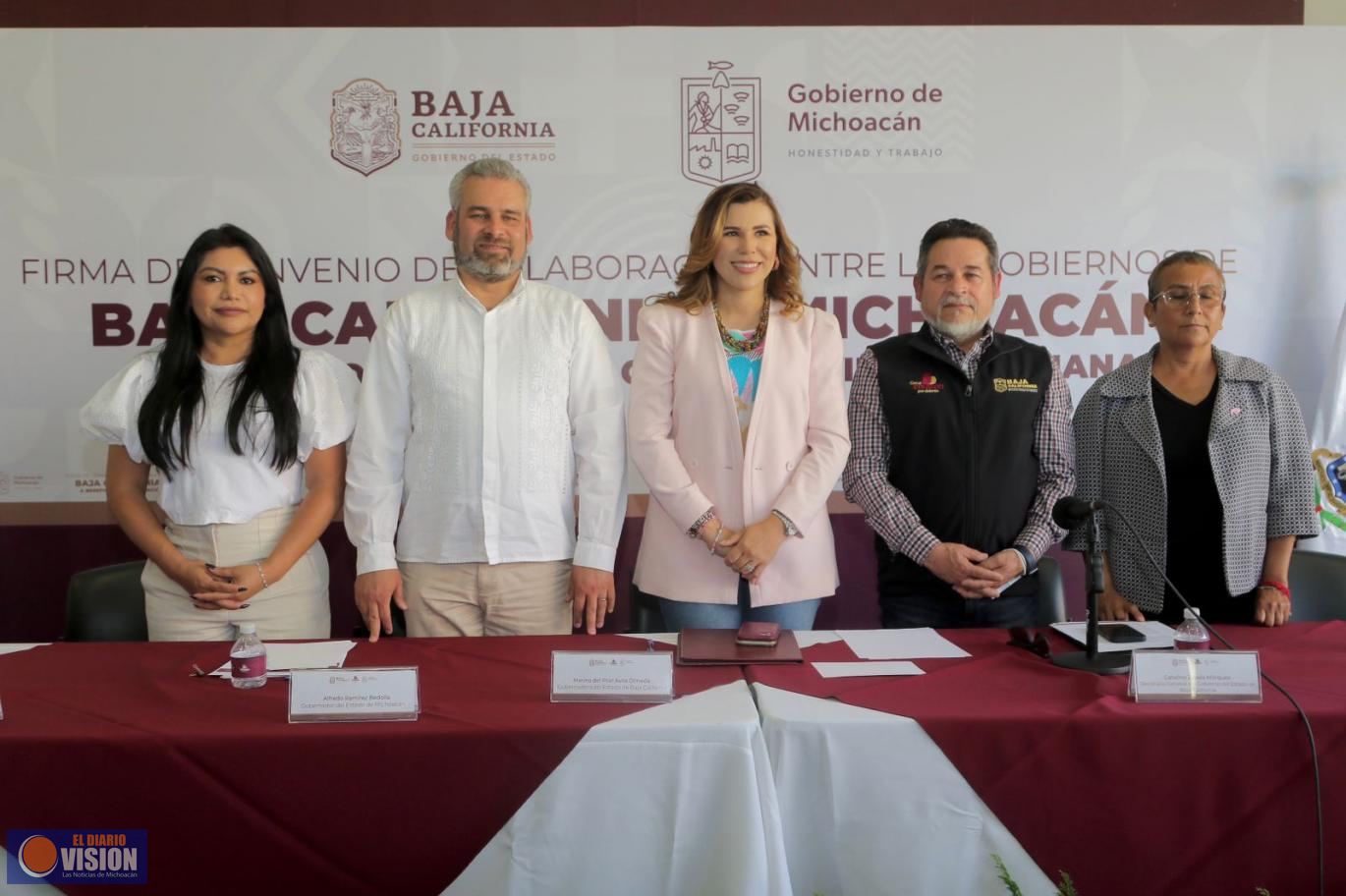 Gobiernos de Michoacán y BC firman convenio de apoyo a desplazados y migrantes