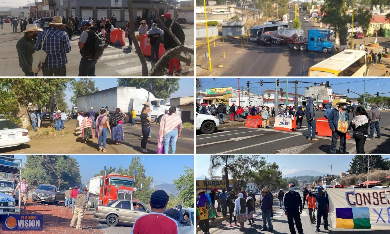 Consejo indígena bloquea 6 carreteras federales en Michoacán