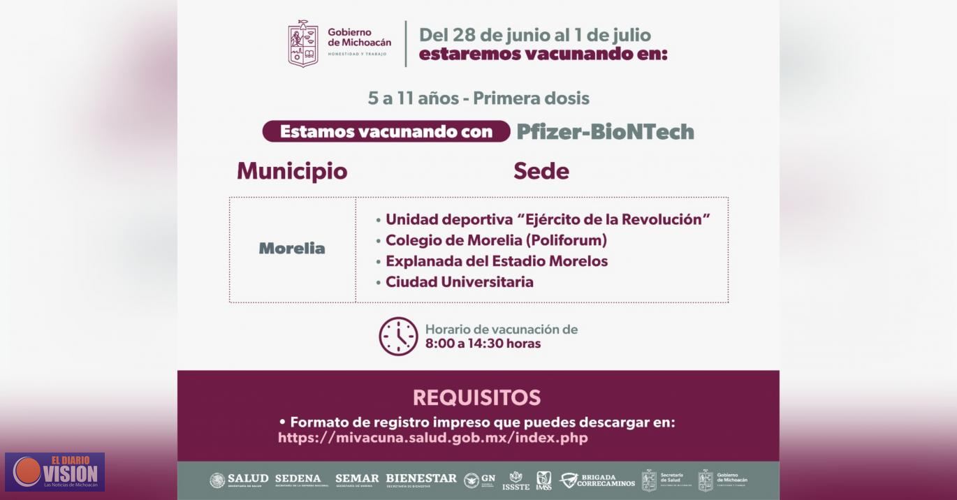 Arranca en Michoacán vacunación para niños de 5 a 11 años