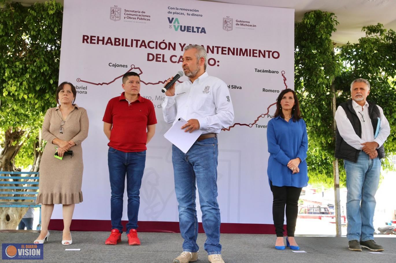 Arranca Bedolla rehabilitación de carretera Tacámbaro-Gabriel Zamora