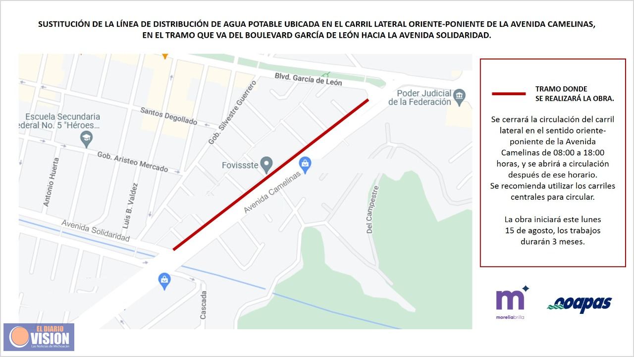 Este lunes arranca sustitución de línea de agua potable en Av. Camelinas