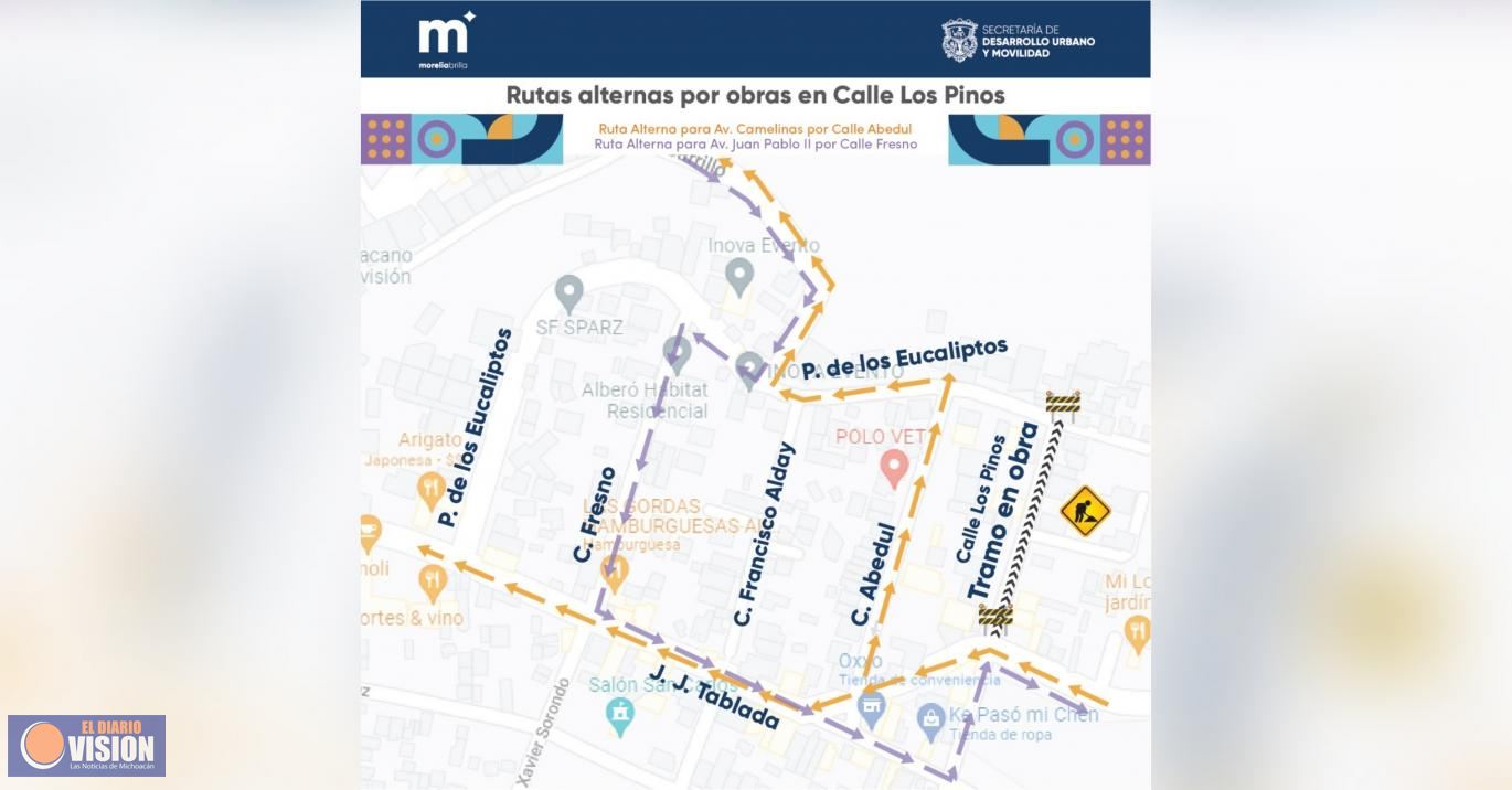 Anuncia SEDUM rutas alternas por obra en calle Los Pinos