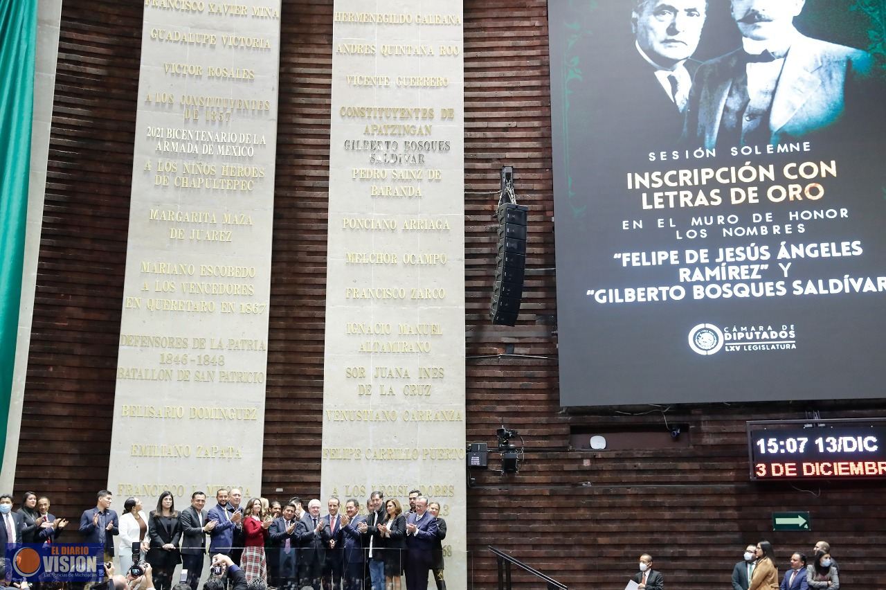 Inscriben en Muro de Honor de Cámara de Diputados los nombres de Felipe Ángeles y Gilberto Bosques