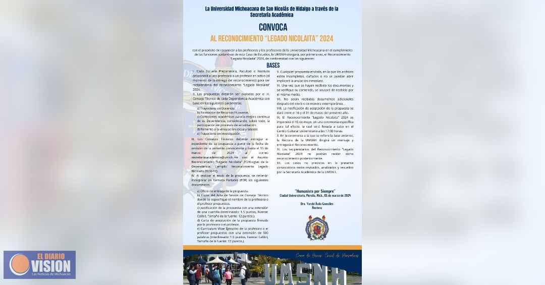 Por primera vez la UMSNH entregará el Reconocimiento “Legado Nicolaita” 