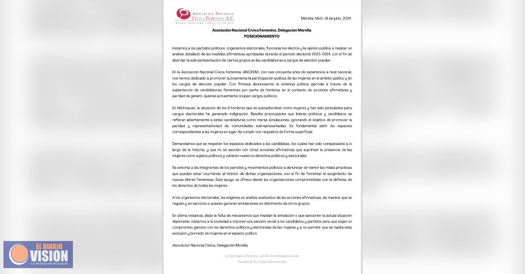 ANCIFEM, denuncia violencia política ejercida a través de suplantación de candidaturas femeninas 