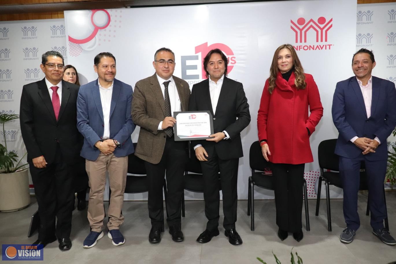 UMSNH cumple con sus pagos al Infonavit y recibe galardón como Empresa de 10 Plus