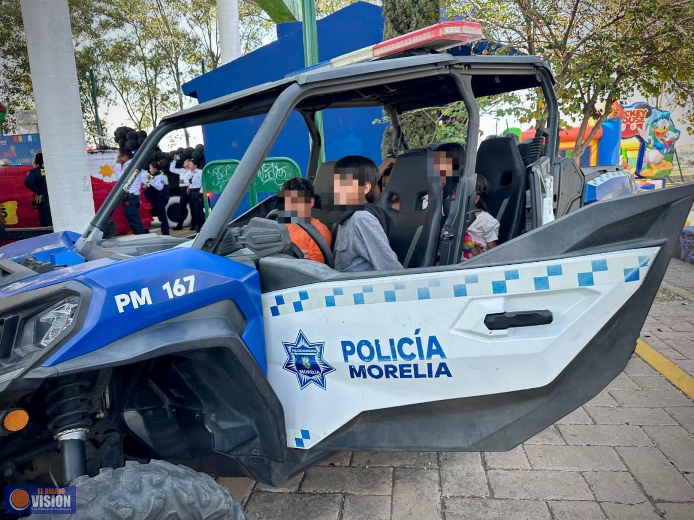 Policía Morelia celebra en grande con niñas y niños, en la Feria de la Niñez 