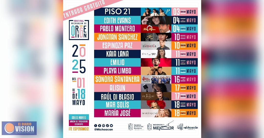 El ritmo colombiano de Piso 21 te espera hoy en el Festival Michoacán de Origen