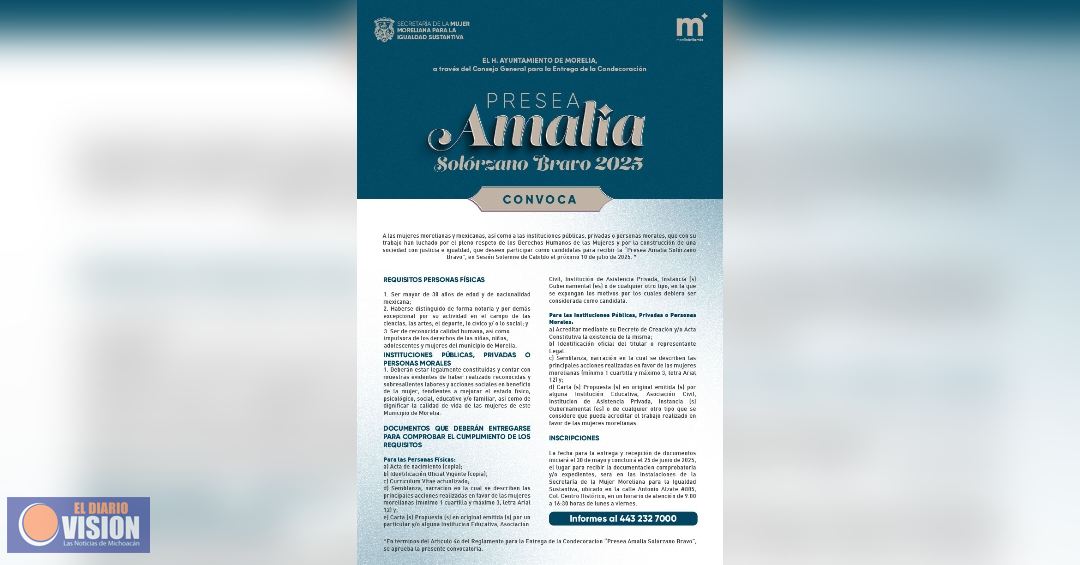 Gobierno de Morelia invita a postulaciones a Presea 