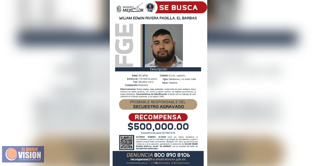 Ofrecen recompensa para la detención de William Edwin Rivera, 