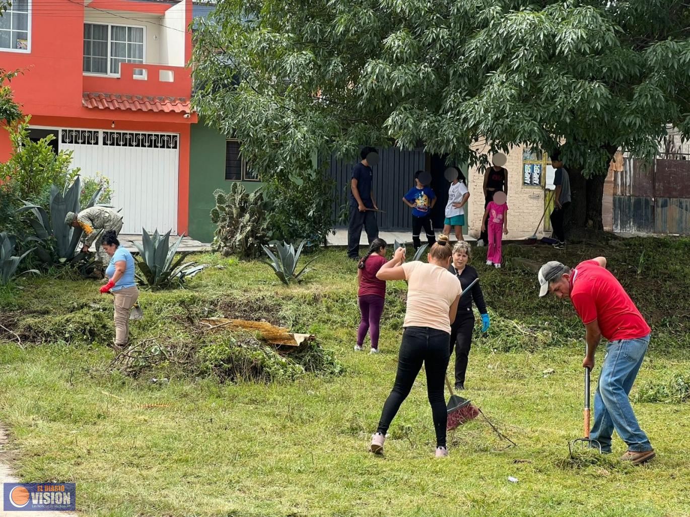 Gobierno de Morelia, vecinos y Ejército Mexicano realizan jornada integral en Colonia Loma Larga