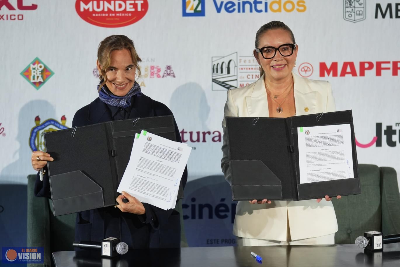 UMSNH y Festival Internacional de Cine de Morelia consolidan alianza;Yarabí firma convenio 
