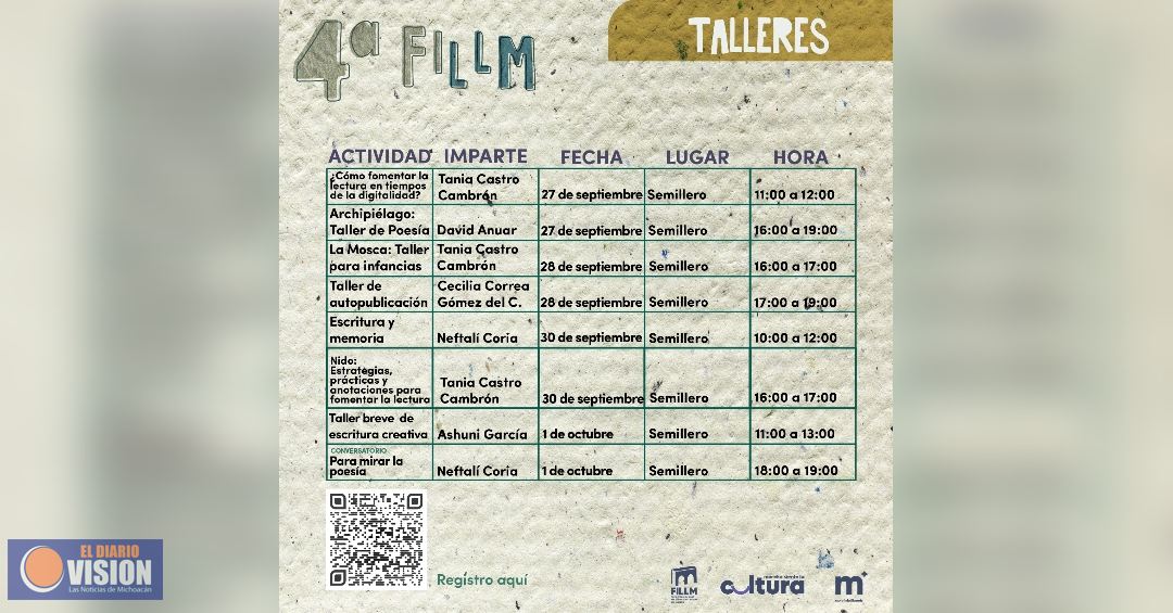 SeCultura Morelia invita a los talleres gratuitos de la IV Feria del Libro 