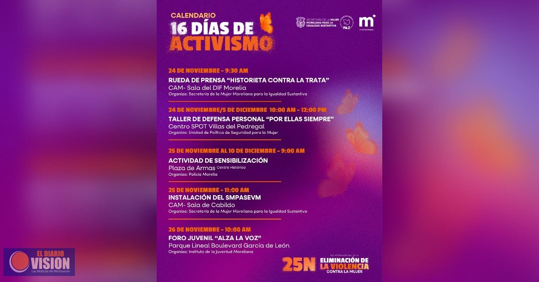 Gobierno de Morelia se une a los 16 Días de Activismo contra la Violencia hacia las Mujeres