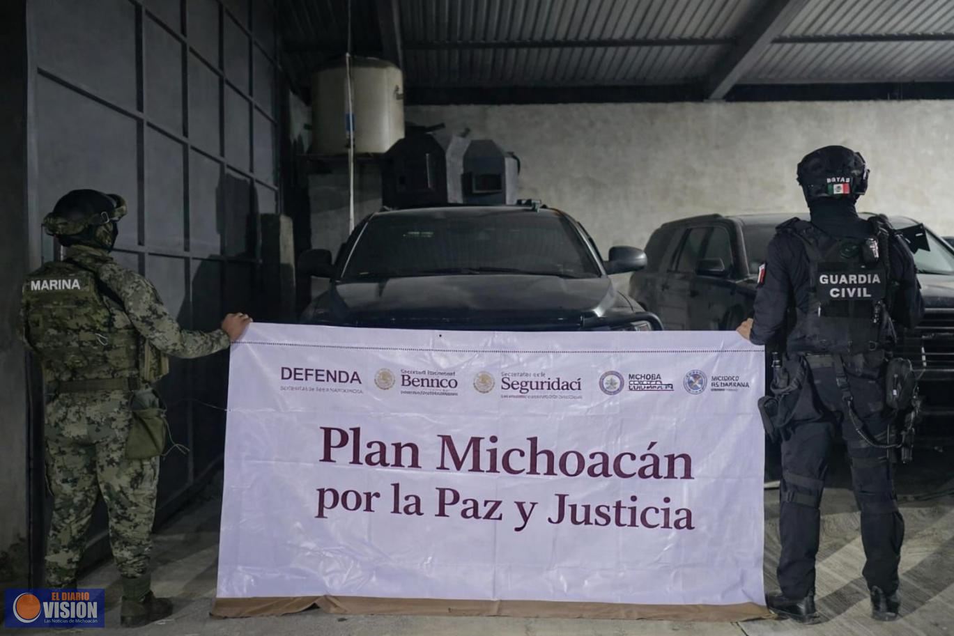 Golpe al crimen; SSP asegura en Coahuayana presunta bodega para fabricación de vehículos blindados 