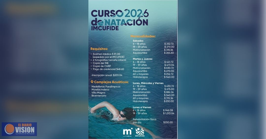 Imcufide invita a inscribirse en sus Cursos de Natación 2026