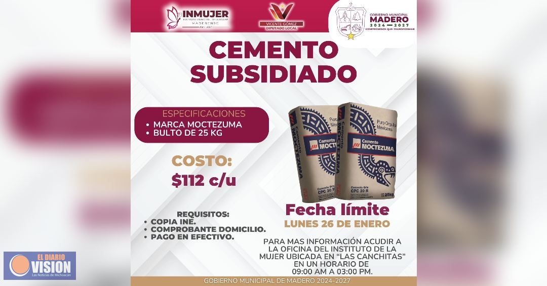 Vicente Gómez y el ayuntamiento de Madero unen esfuerzos para subsidiar cemento a la población