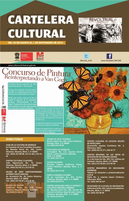 Cartelera cultural del 26 de agosto al 1 de septiembre 