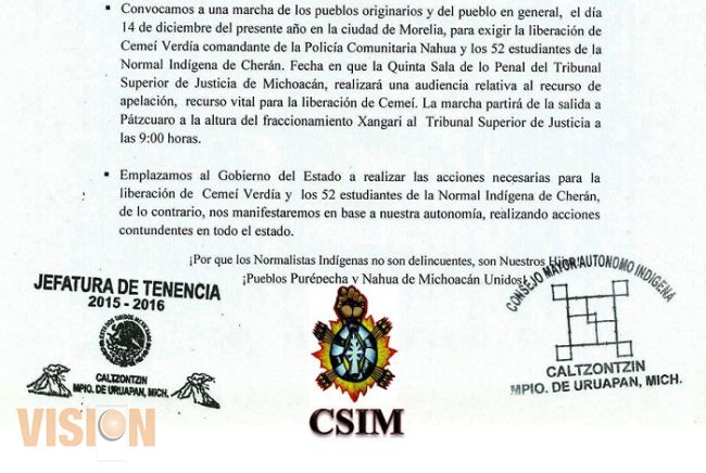 Consejo Supremo Indígena inicia acciones por la liberación de Cemeí y los 52 normalistas