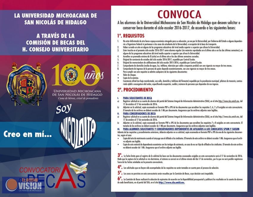 Tiempo de tramitar beca de la UMSNH para el ciclo escolar 2016-2017