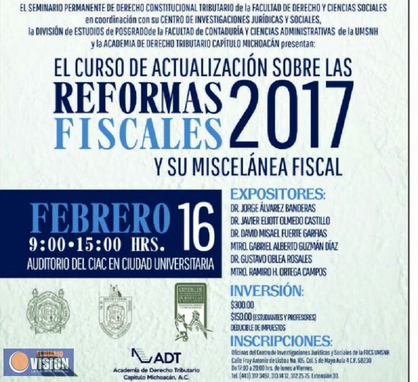 Ofrece UMSNH curso relativo a Reformas Fiscales 2017