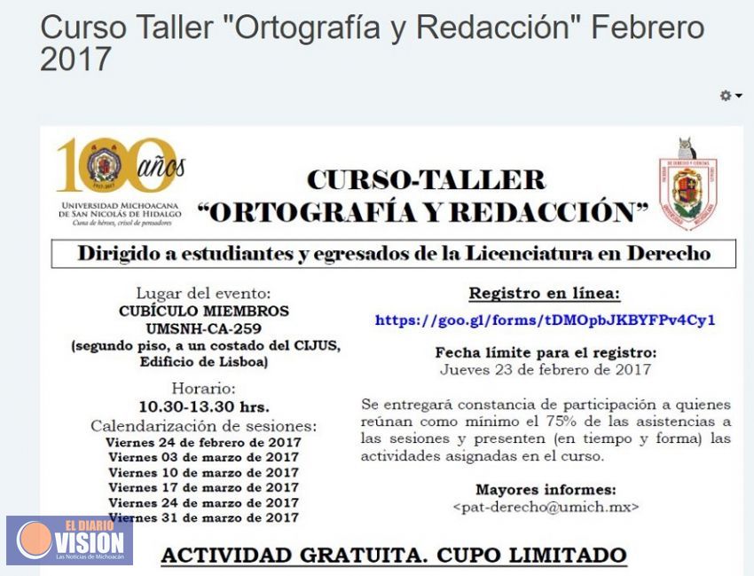 Ofrecen Curso-Taller de Ortografía y Redacción en la Facultad de Derecho y Ciencias Sociales