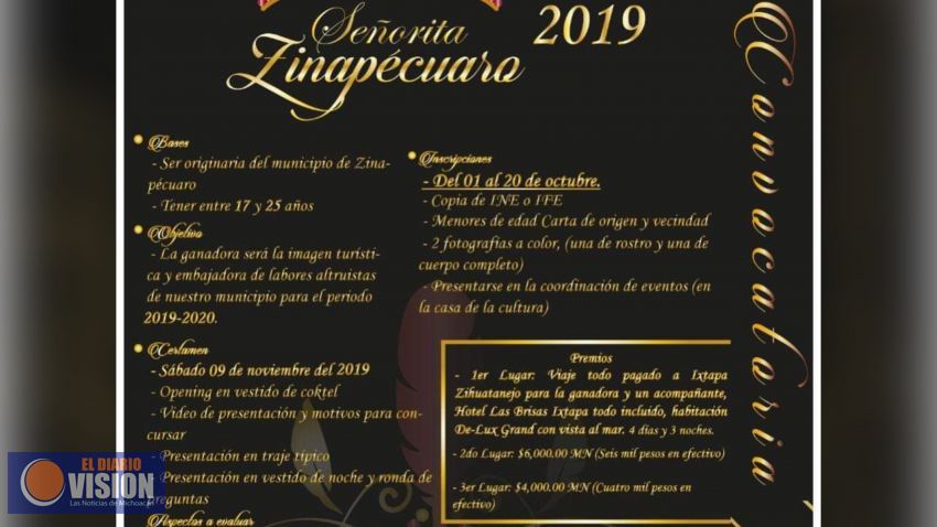 El Ayuntamiento de Zinapécuaro invita a participar en el concurso “Señorita Zinapécuaro 2019”