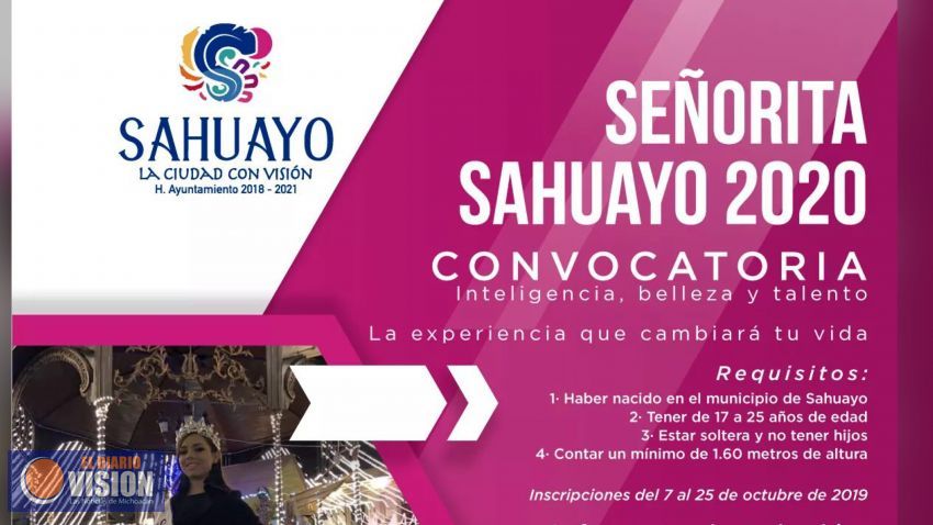El Ayuntamiento de Sahuayo invita a participar en el concurso “Señorita Sahuayo 2020”