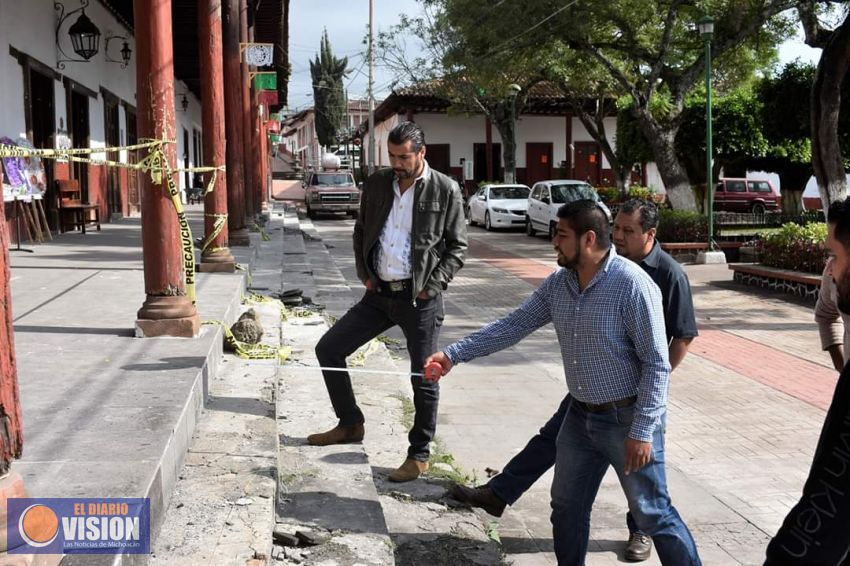 Adrián Melgoza Novoa, supervisó la Rehabilitación de la Plaza Pública de Erongarícuaro