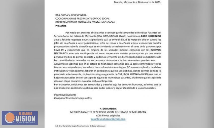 Pasantes médicos en Michoacán se van a paro indefinido 