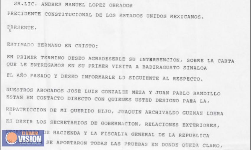 Presidencia difunde nueva carta de la mamá de «El Chapo» a AMLO