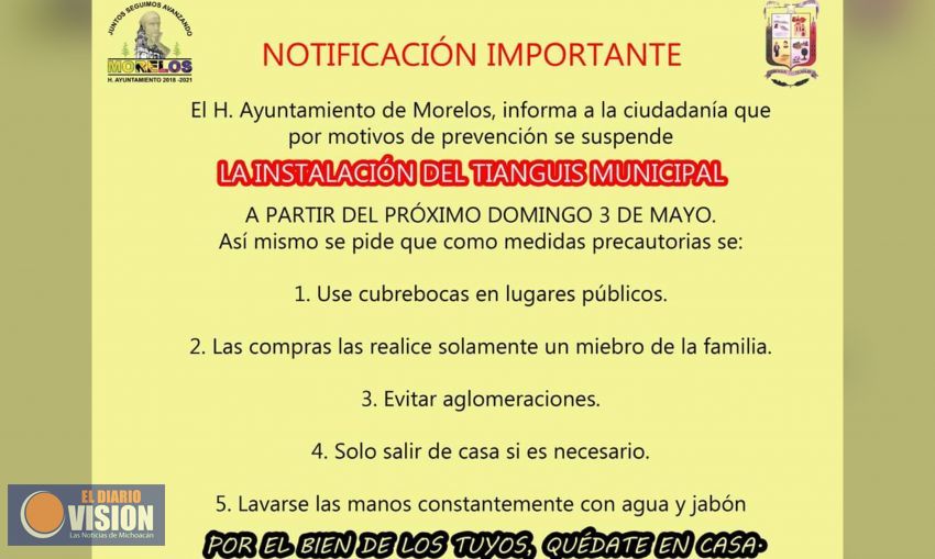 Ayuntamiento de Villa Morelos, suspende instalación del tianguis municipal 